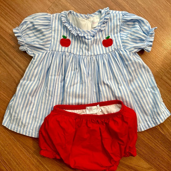 Charming Blue Striped Kids Set with Red Diaper Cover - Picture 1 of 2
